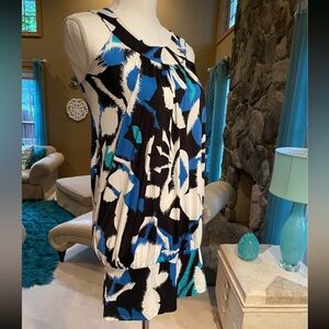 Ing Black/White/Blue/Aqua Printed Halter/Tunic Top Soft Stretchy Sz Sm